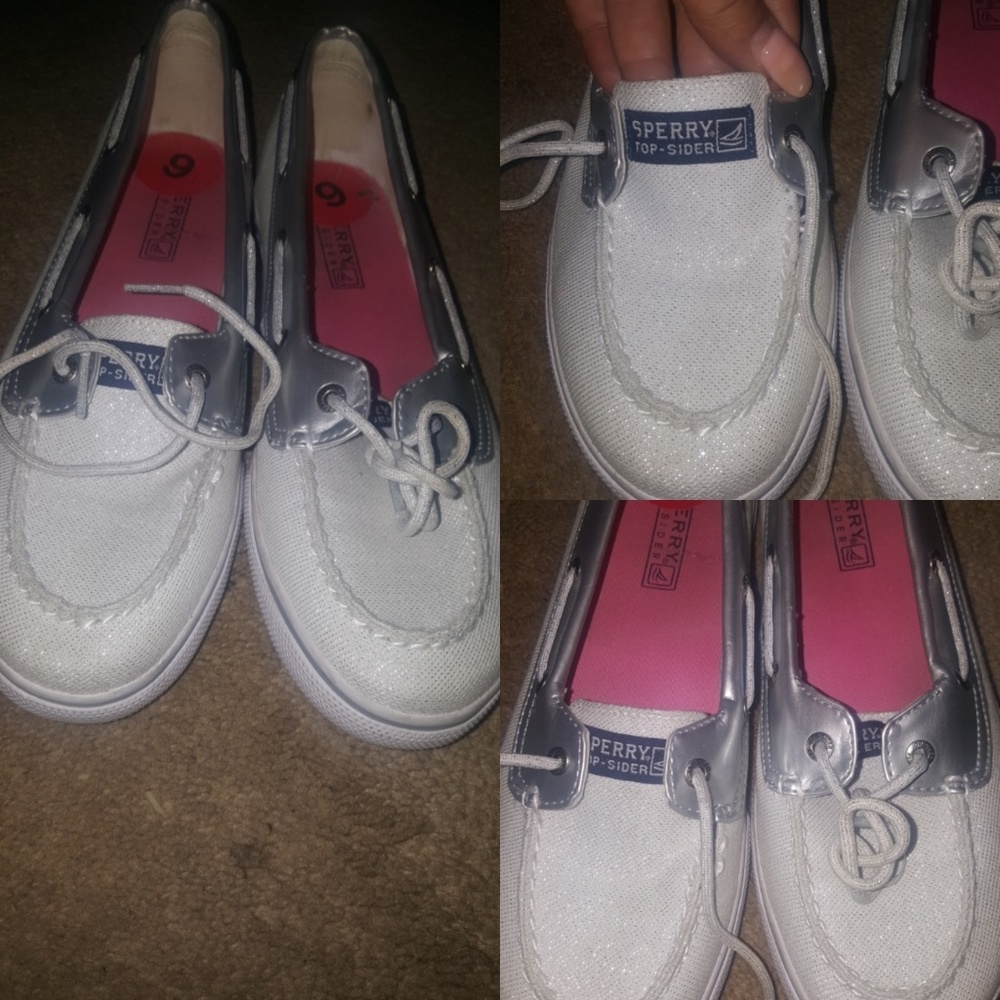 White & Silver Sperry worn twice !!! Size 6M